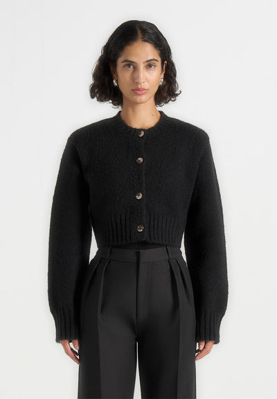 Caren - Brushed Wool Knit Cardigan - Black