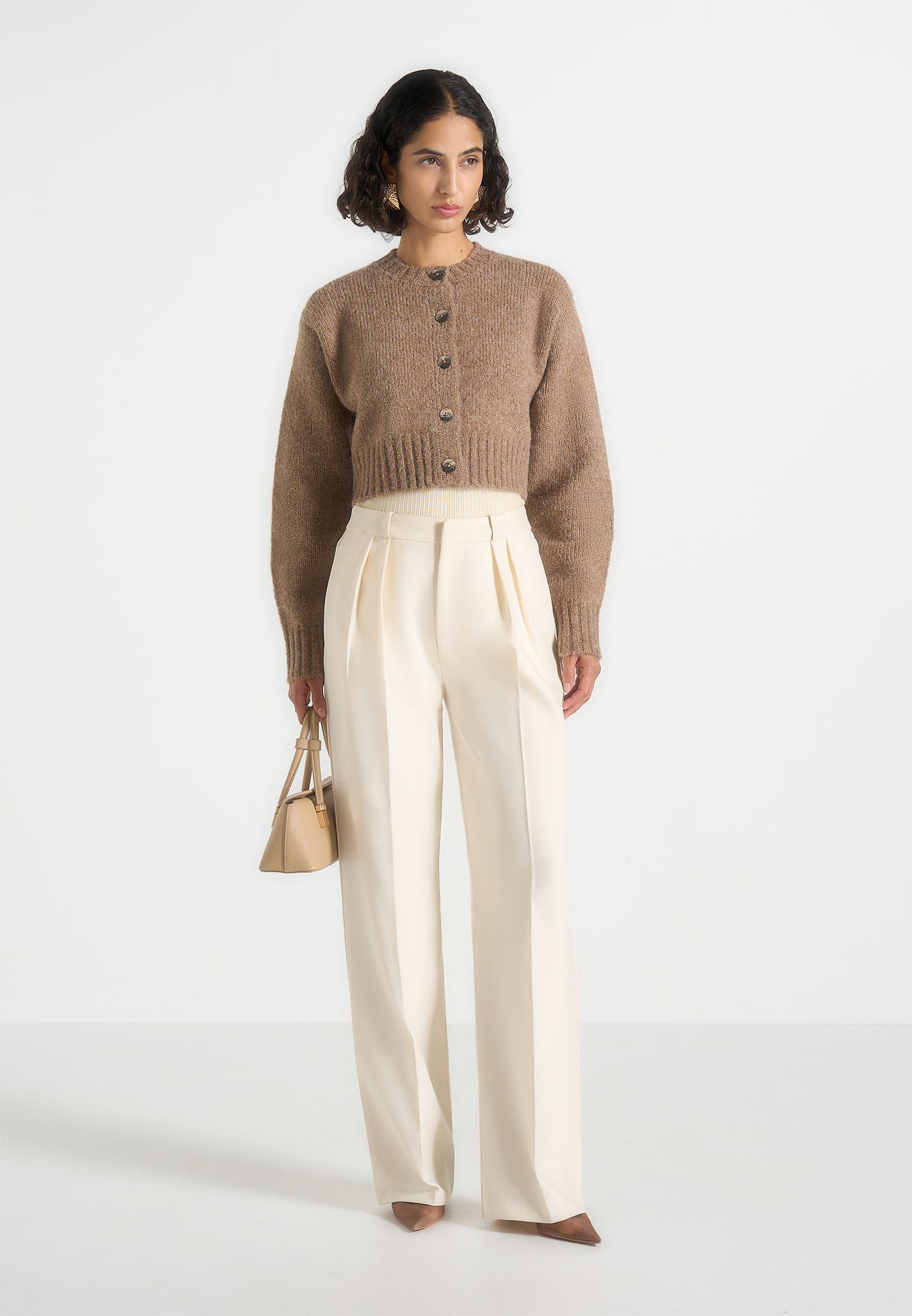 Caren - Brushed Wool Knit Cardigan - Beige 