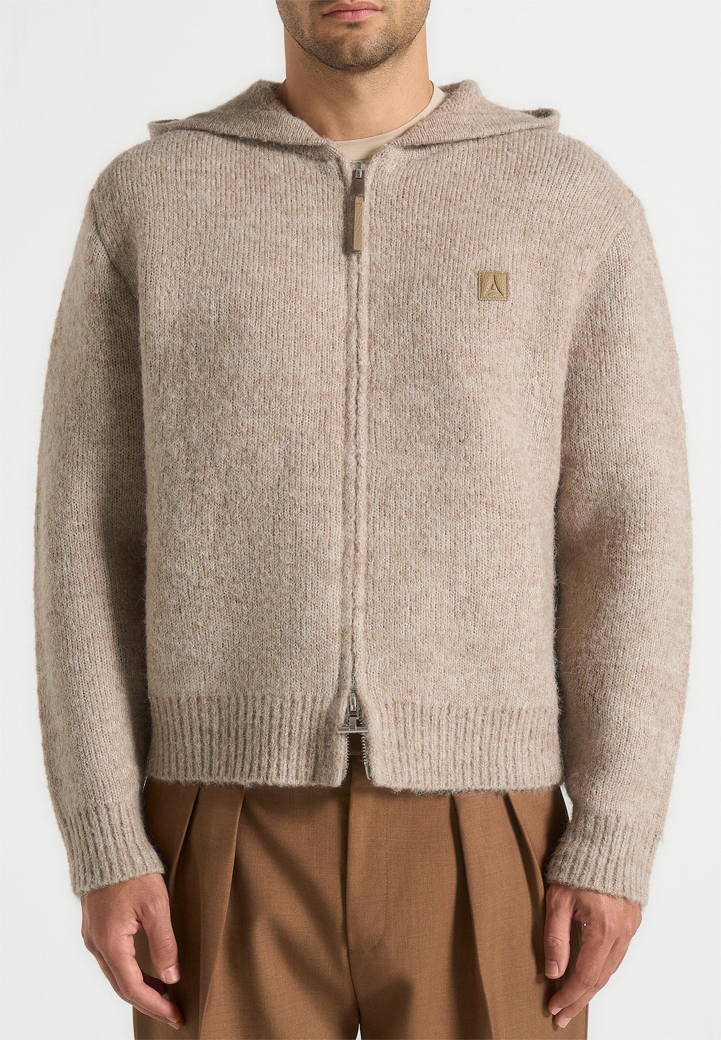 Billie - Unisex Brushed Wool Zip Hoodie - Beige