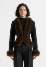 Lina - Sculpted Wool & Fur Trim Jacket - Black