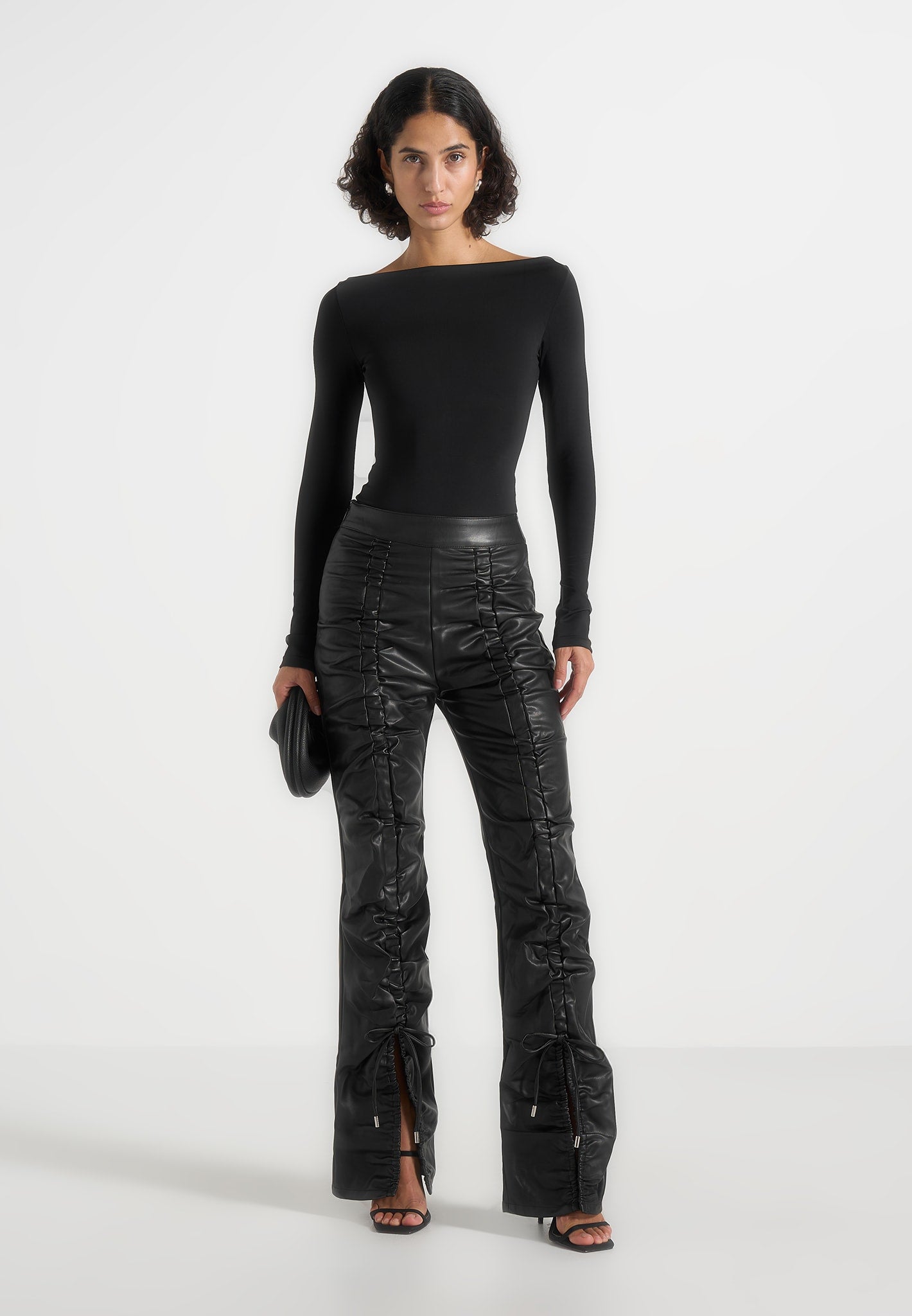 vegan-leather-ruched-trousers-black