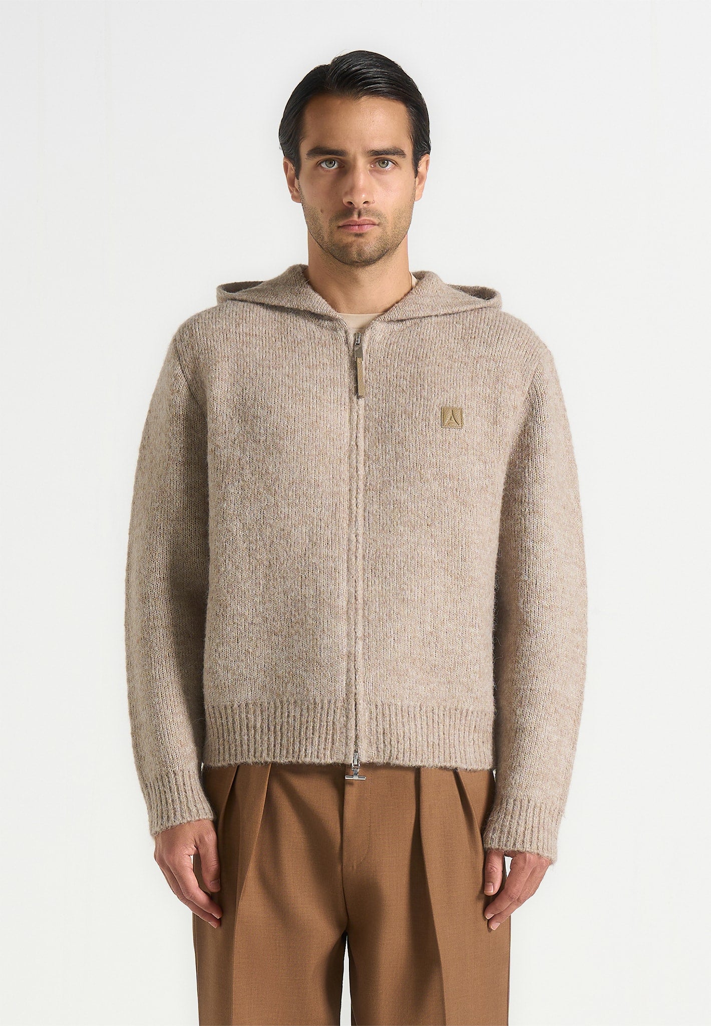 Billie - Unisex Brushed Wool Zip Hoodie - Beige 
