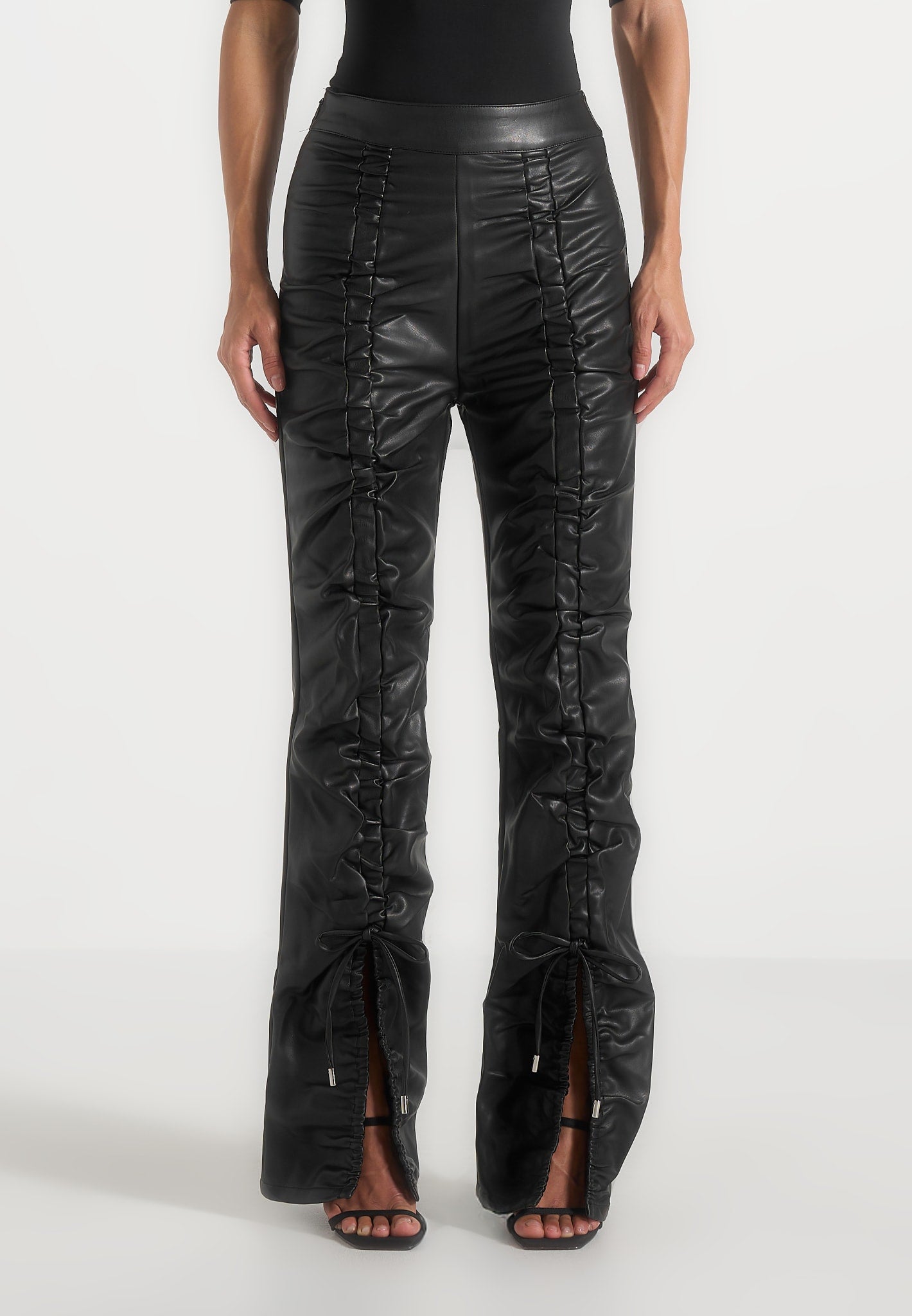 vegan-leather-ruched-trousers-black