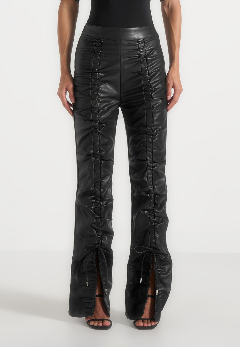vegan-leather-ruched-trousers-black