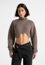 Olia - Curved Hem Knitted Jumper - Taupe