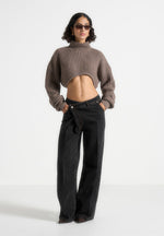 Olia - Curved Hem Knitted Jumper - Taupe