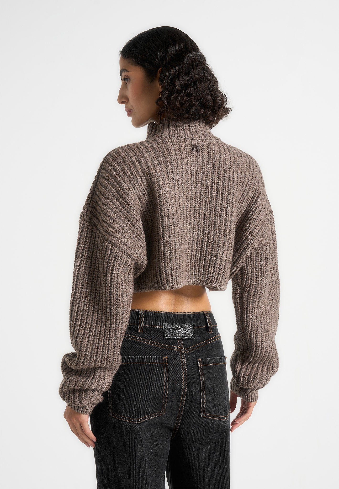 Olia - Curved Hem Knitted Jumper - Taupe