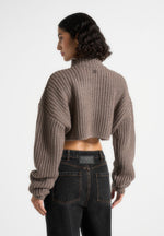 Olia - Curved Hem Knitted Jumper - Taupe