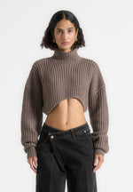 Olia - Curved Hem Knitted Jumper - Taupe