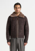 Ariel - Unisex Plush Collar Speckled Knit Jacket - Brown