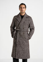 Ben - Herringbone Double Breasted Belted Coat - Brown