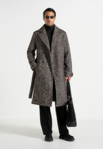 Ben - Herringbone Double Breasted Belted Coat - Brown