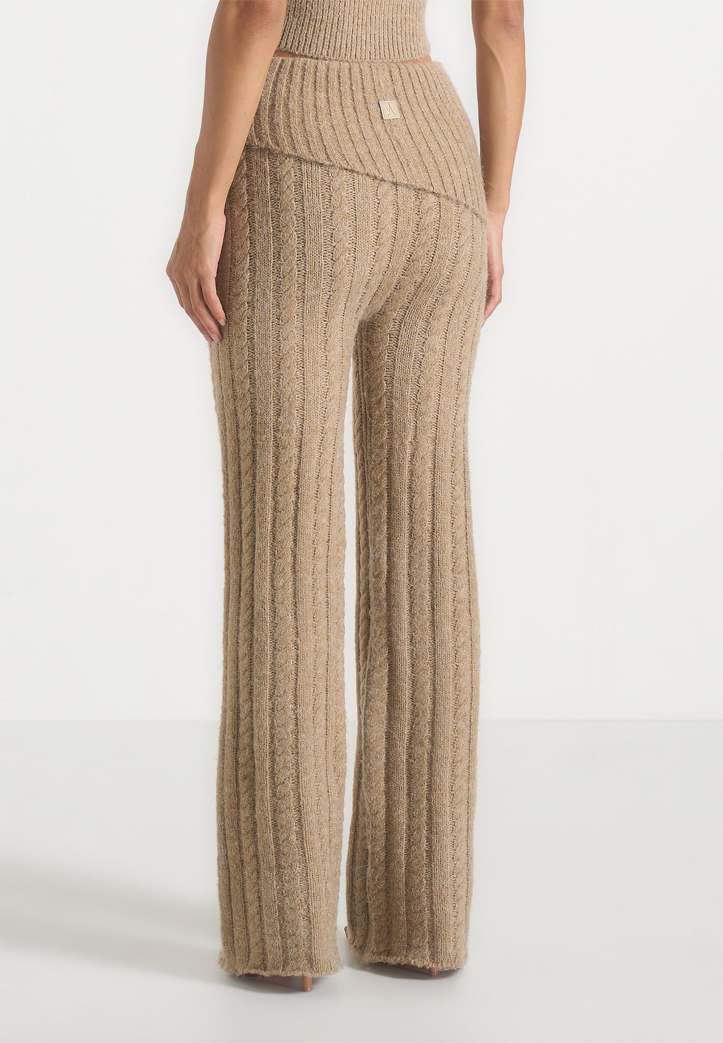 Elvy - Cable Knit Foldover Fit & Flare Bottoms - Taupe