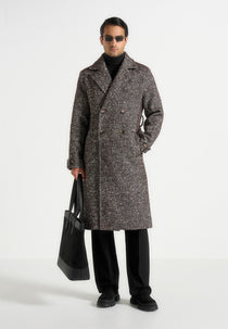 Ben - Herringbone Double Breasted Belted Coat - Brown