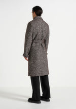 Ben - Herringbone Double Breasted Belted Coat - Brown