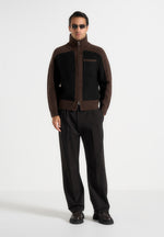 René - Colour Block Zip Through Cardigan - Black/Brown