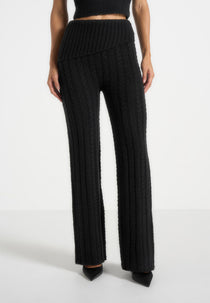 Elvy - Cable Knit Foldover Fit & Flare Bottoms - Black