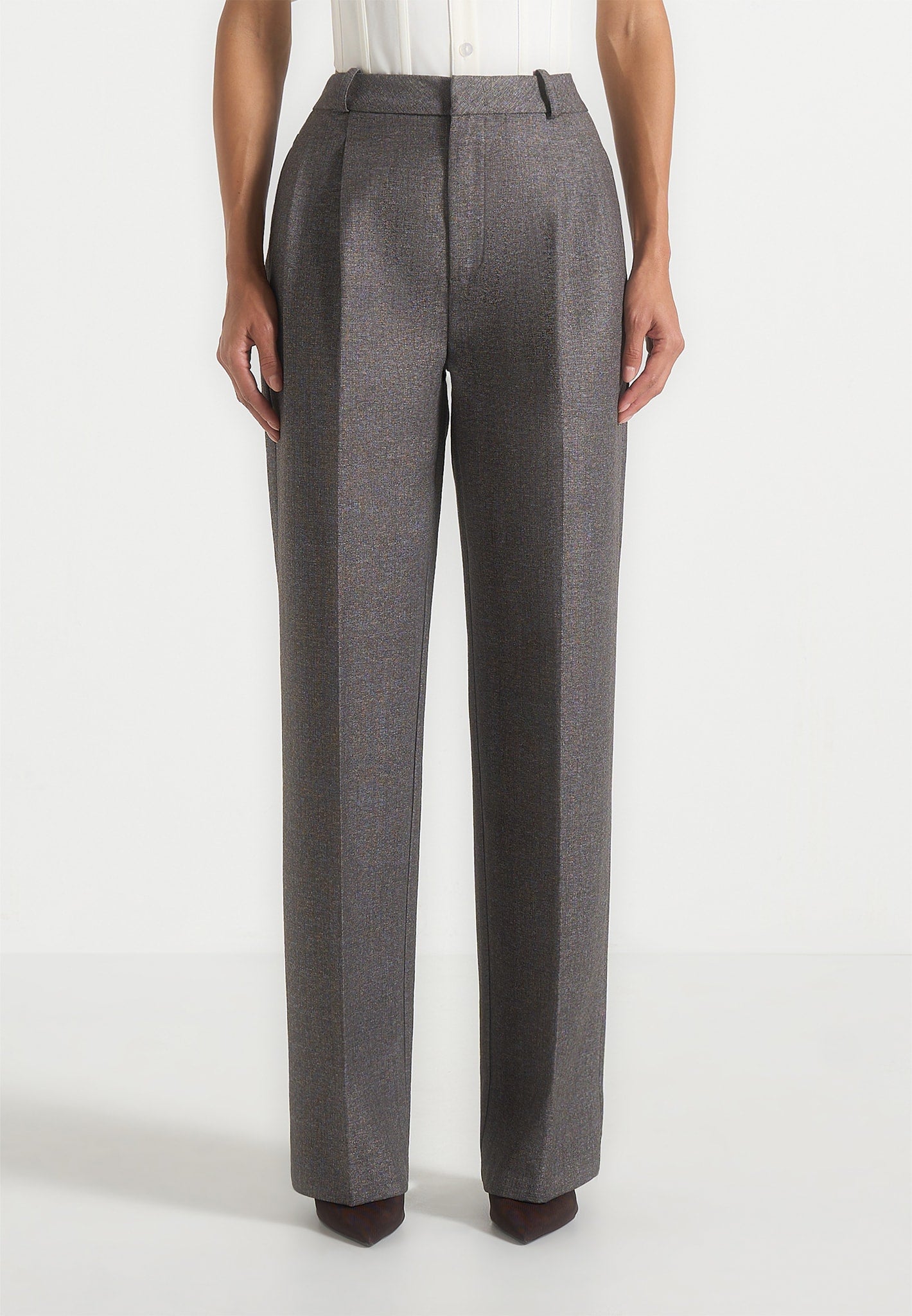 Julie - Speckled Tailored Twin Pleat Trousers - Grey Speckle