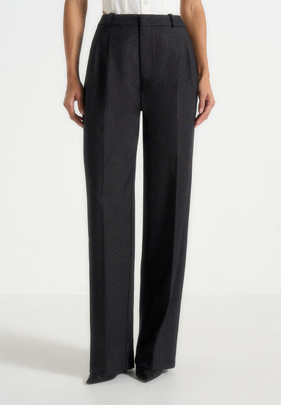 Julie - Tailored Twin Pleat Trousers - Black Speckle