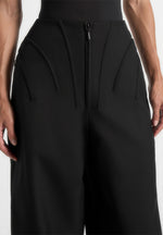 Réna - High Waisted Corset Sculptural Trousers - Black