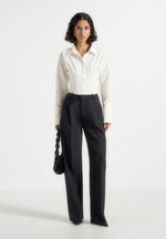 Julie - Tailored Twin Pleat Trousers - Black Speckle