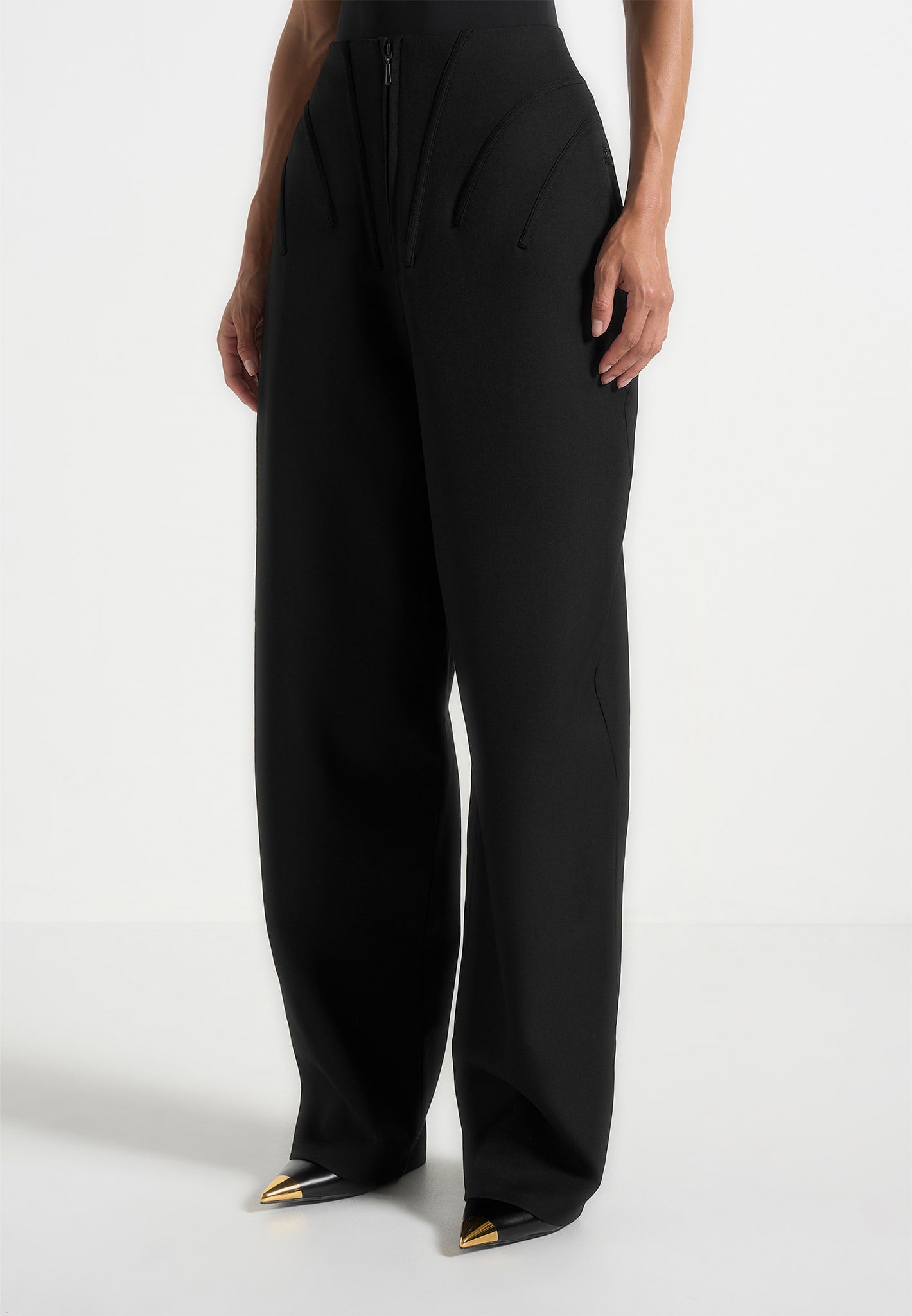 Réna - High Waisted Corset Sculptural Trousers - Black