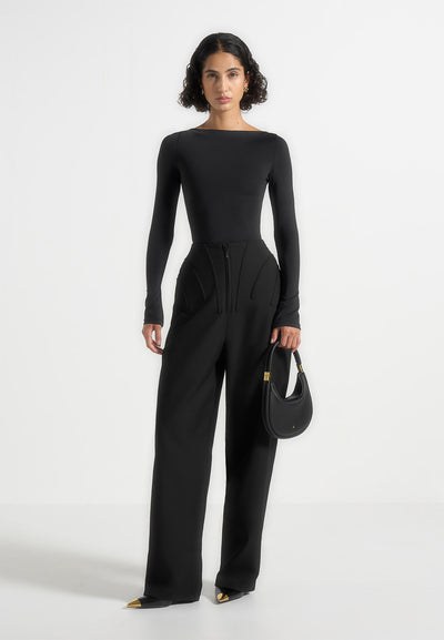 Réna - High Waisted Corset Sculptural Trousers - Black