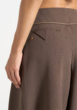Flora - Box Pleat Wide Leg Belted Trousers - Brown