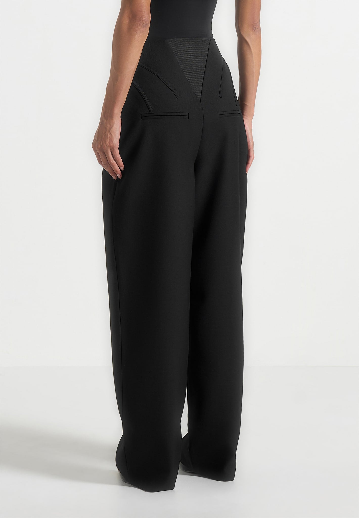 Réna - High Waisted Corset Sculptural Trousers - Black