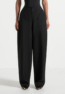 Réna - High Waisted Corset Sculptural Trousers - Black