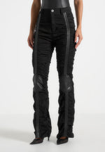 Ruched Trousers with Knee Patch - Black