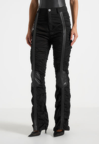 Ruched Trousers with Knee Patch - Black