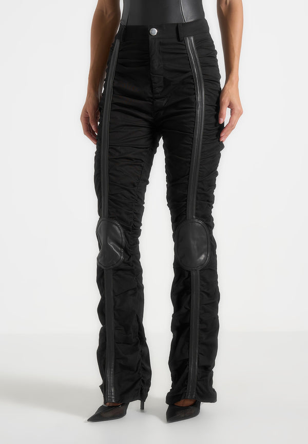 Ruched Trousers with Knee Patch - Black