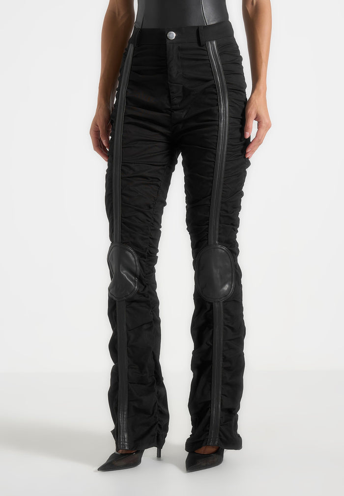 Ruched Trousers with Knee Patch - Black