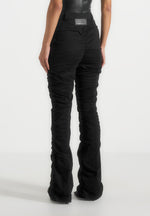 Ruched Trousers with Knee Patch - Black