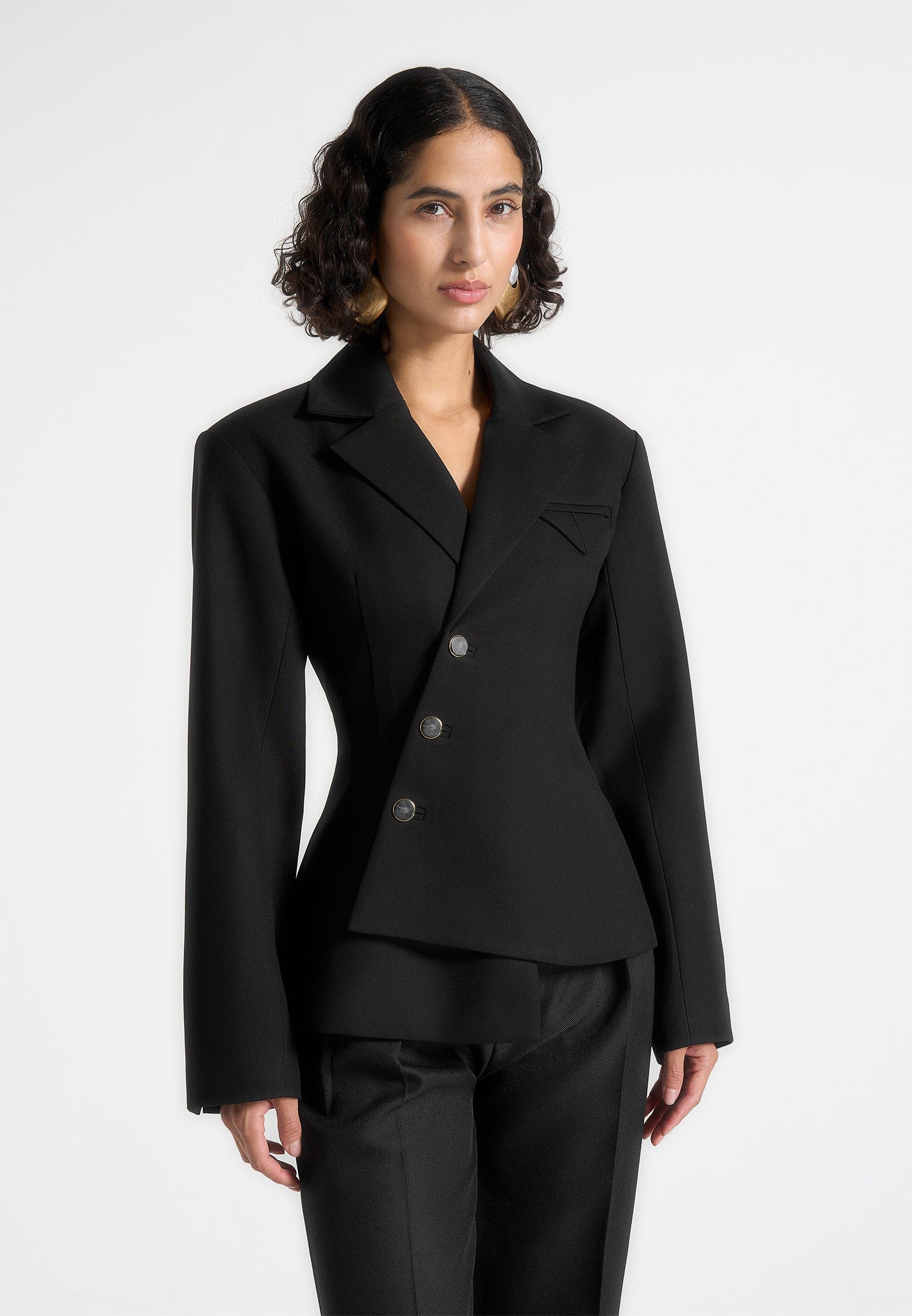 Thalia - Asymmetric Tailored Double Breasted Blazer - Black