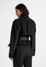 Lelia - Cropped Suede Trench Coat With Belt - Black