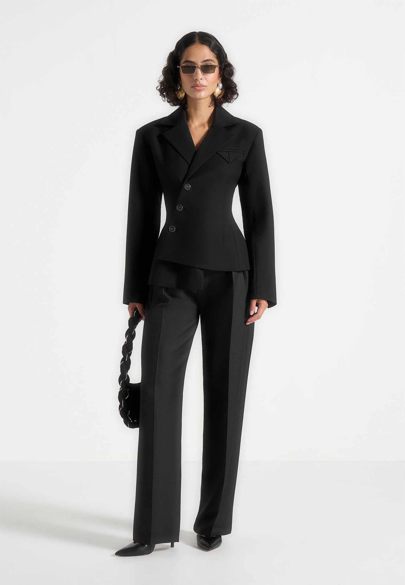 Thalia - Asymmetric Tailored Double Breasted Blazer - Black