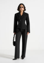 Thalia - Asymmetric Tailored Double Breasted Blazer - Black