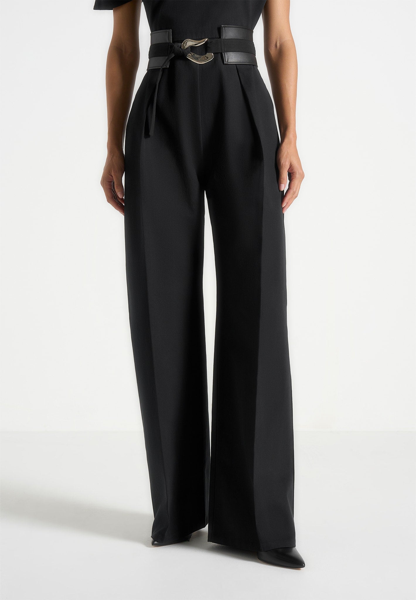 Valerie - Tailored Off Shoulder Jumpsuit With Belt - Black