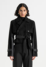 Lelia - Cropped Suede Trench Coat With Belt - Black