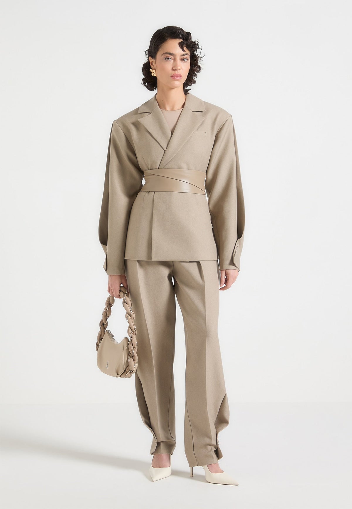 Sophie - Twist Leg Tailored Trousers - Beige