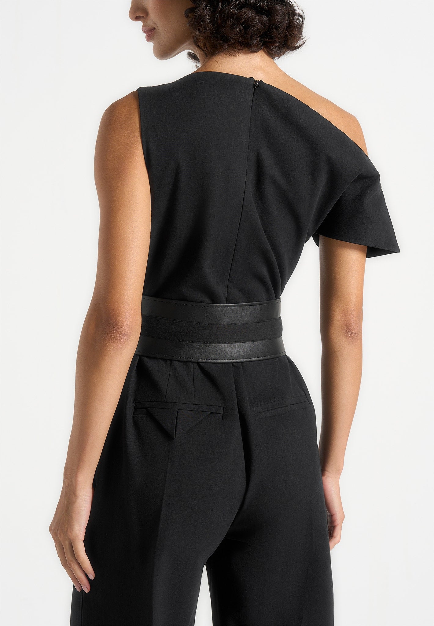 Valerie - Tailored Off Shoulder Jumpsuit With Belt - Black
