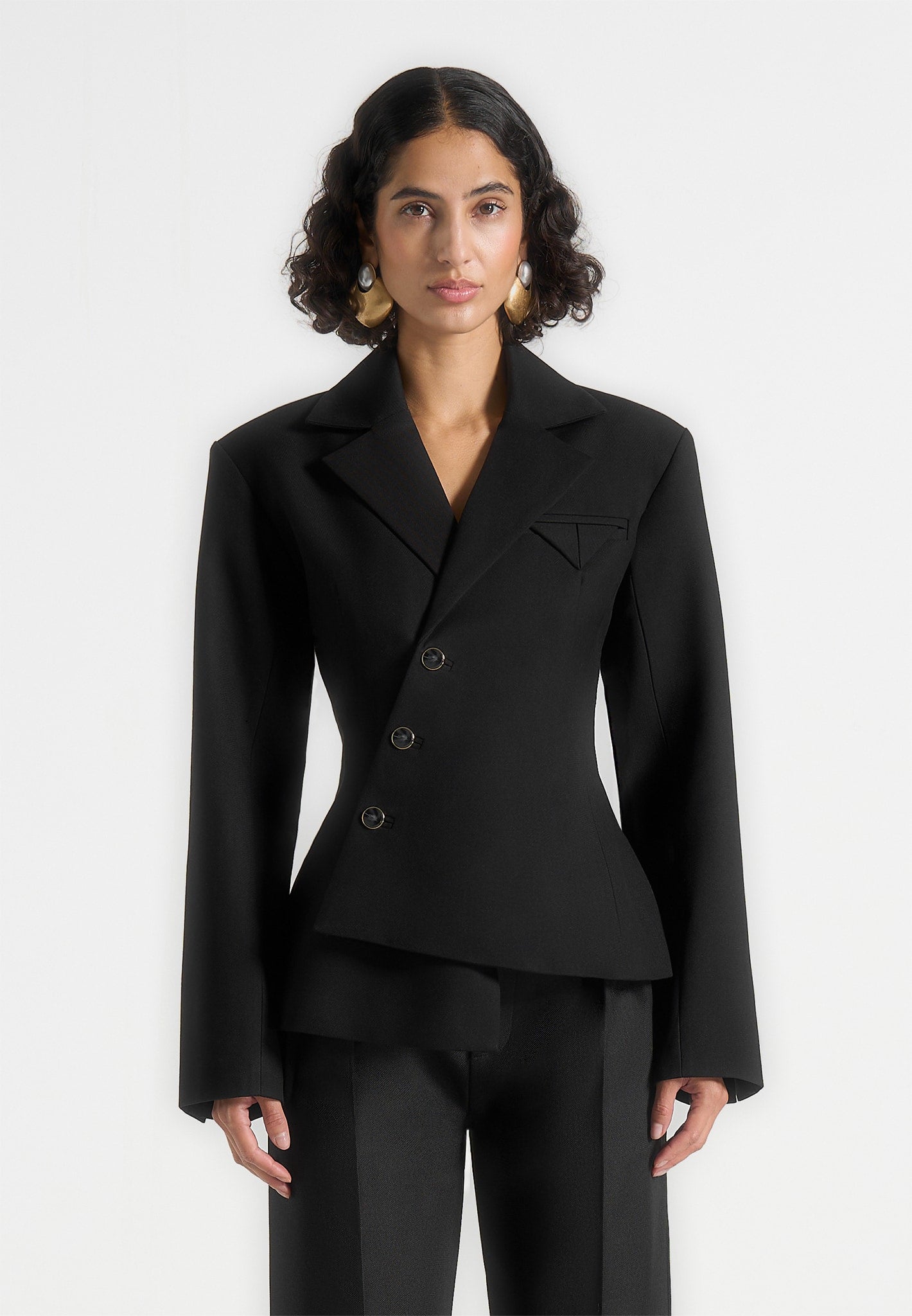 Thalia - Asymmetric Tailored Double Breasted Blazer - Black