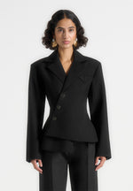 Thalia - Asymmetric Tailored Double Breasted Blazer - Black