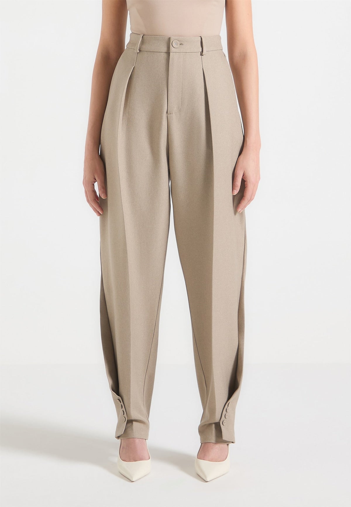 Sophie - Twist Leg Tailored Trousers - Beige