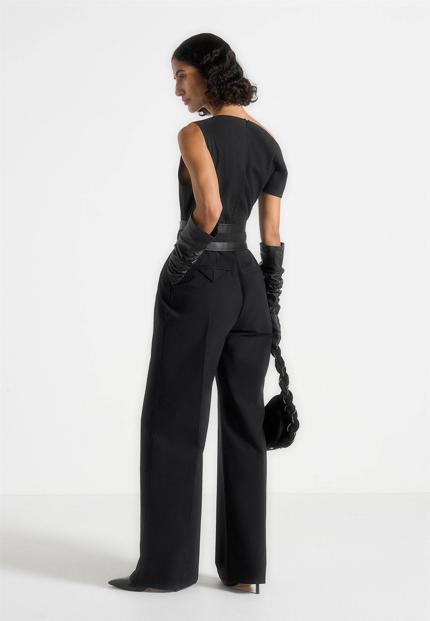 Valerie - Tailored Off Shoulder Jumpsuit With Belt - Black
