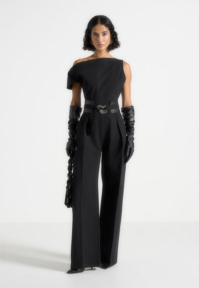 Valerie - Tailored Off Shoulder Jumpsuit With Belt - Black
