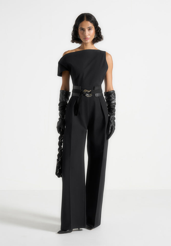 Valerie - Tailored Off Shoulder Jumpsuit With Belt - Black