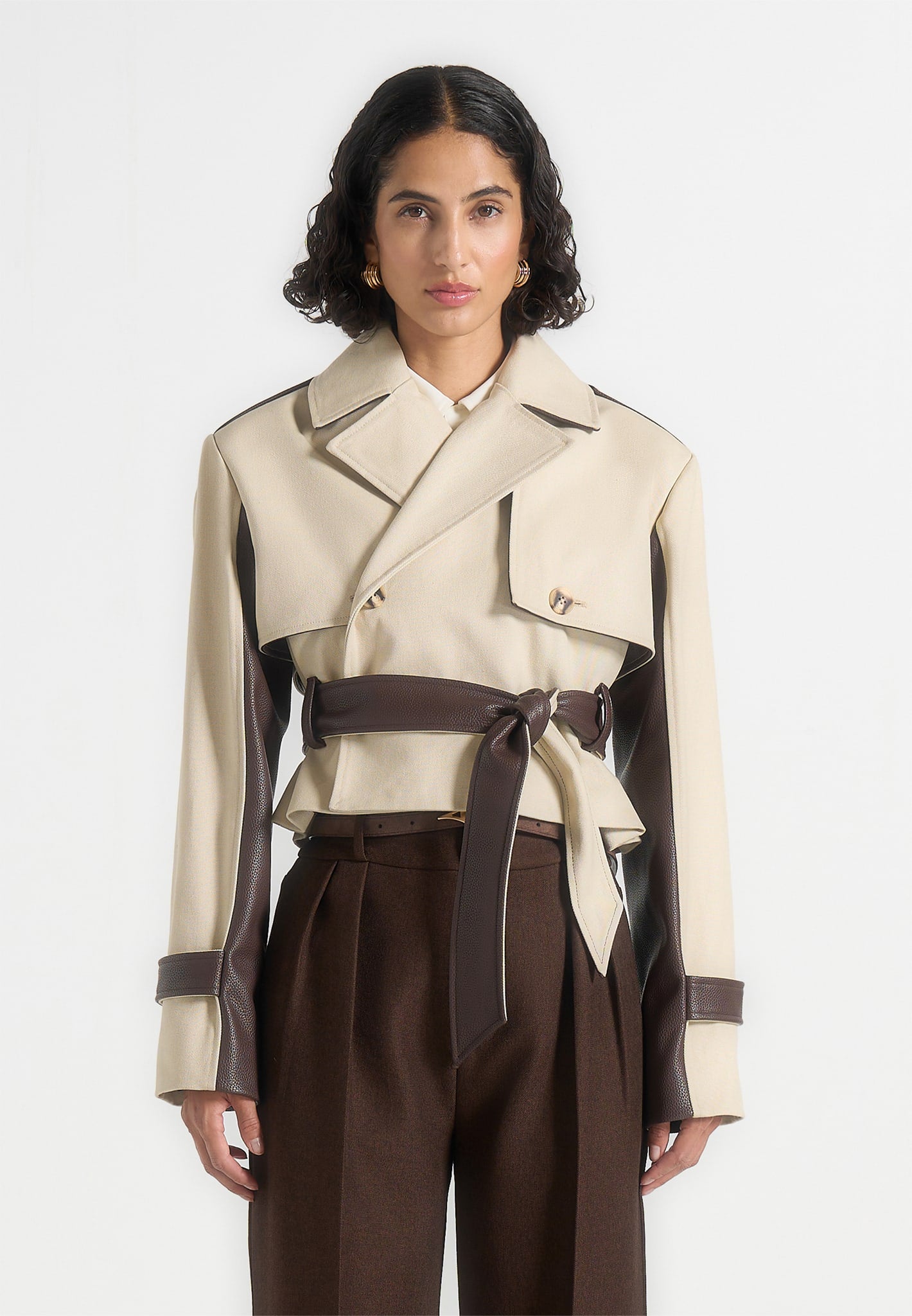 Lelia Cropped Gabardine Trench Coat With Belt Beige/Brown
